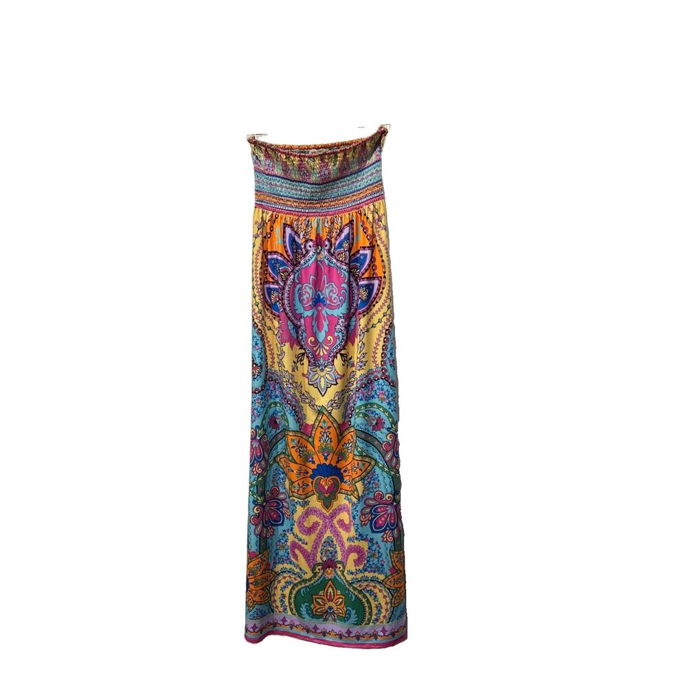 Womens Flying Tomato Maxi Smocked Strapless Dress Womens L Multicolor Paisley